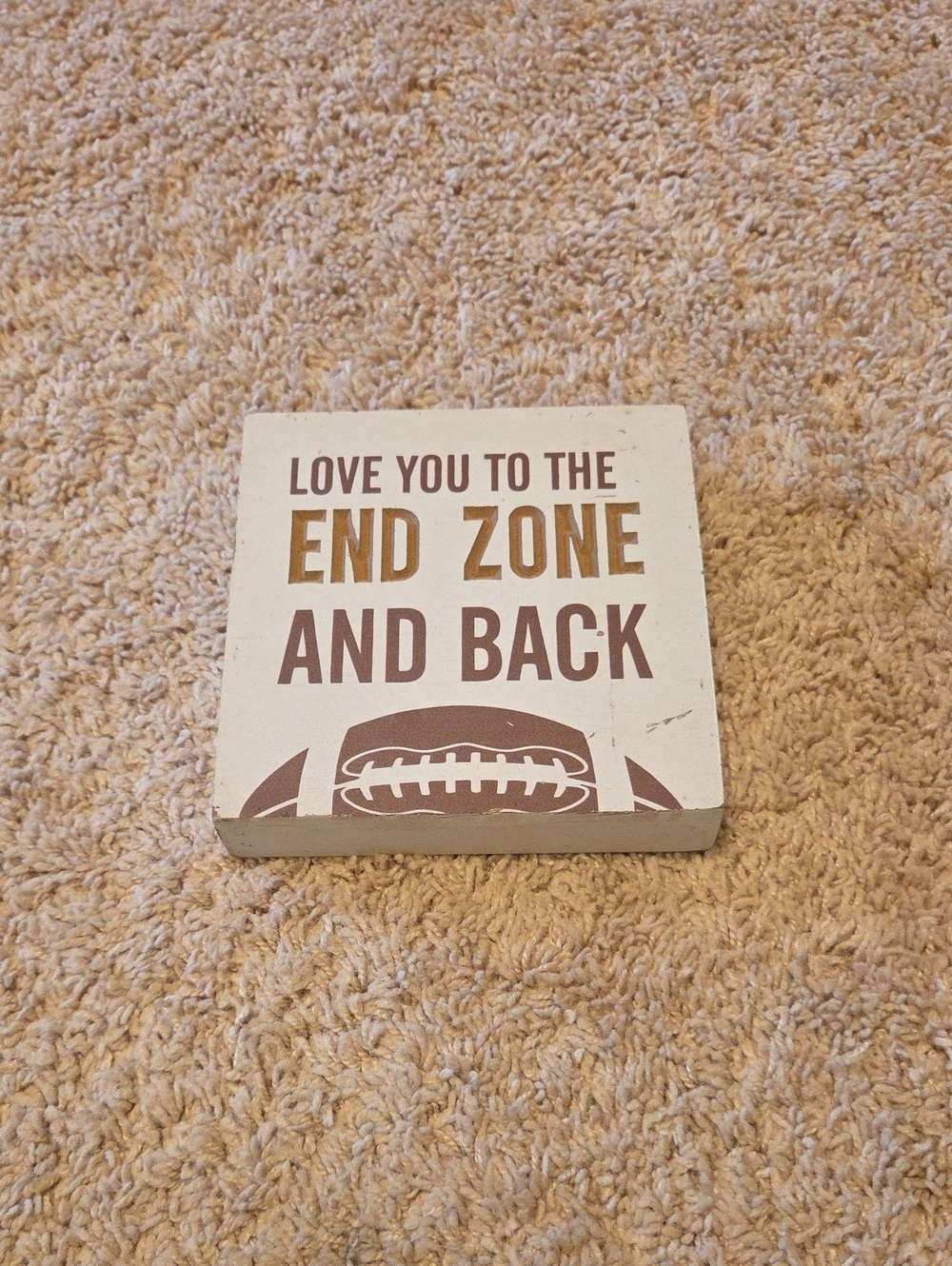 Source Unknown White and Brown Football Quote Block Sign